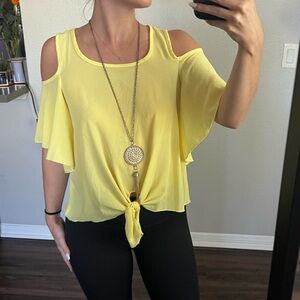 Vivace yellow off shoulder sleeve flowy top with necklace